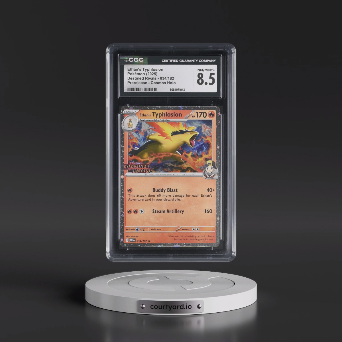 2025 Destined Rivals - DRI EN #034/182 Ethan's Typhlosion - Prerelease (Cosmos Holo) (CGC 8.5 NM-MT+)