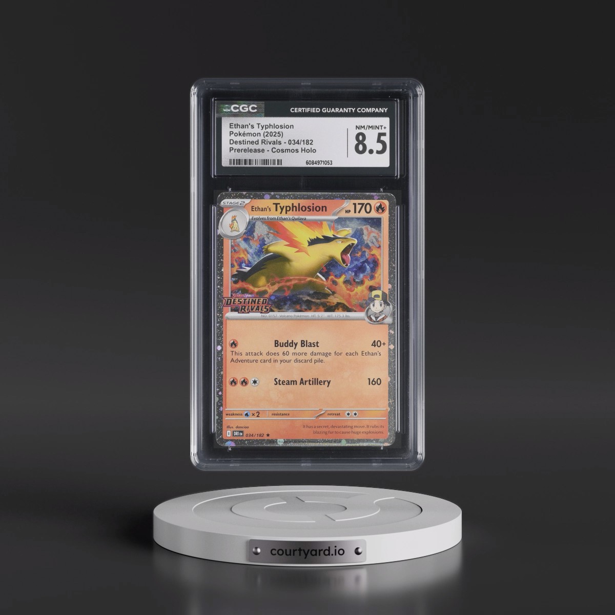 2025 Destined Rivals - DRI EN #034/182 Ethan's Typhlosion - Prerelease (Cosmos Holo) (CGC 8.5 NM-MT+)