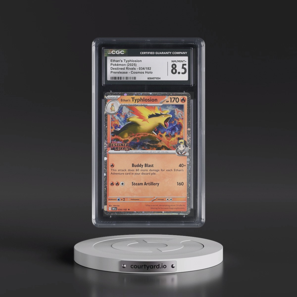 2025 Destined Rivals - DRI EN #034/182 Ethan's Typhlosion - Prerelease (Cosmos Holo) (CGC 8.5 NM-MT+)