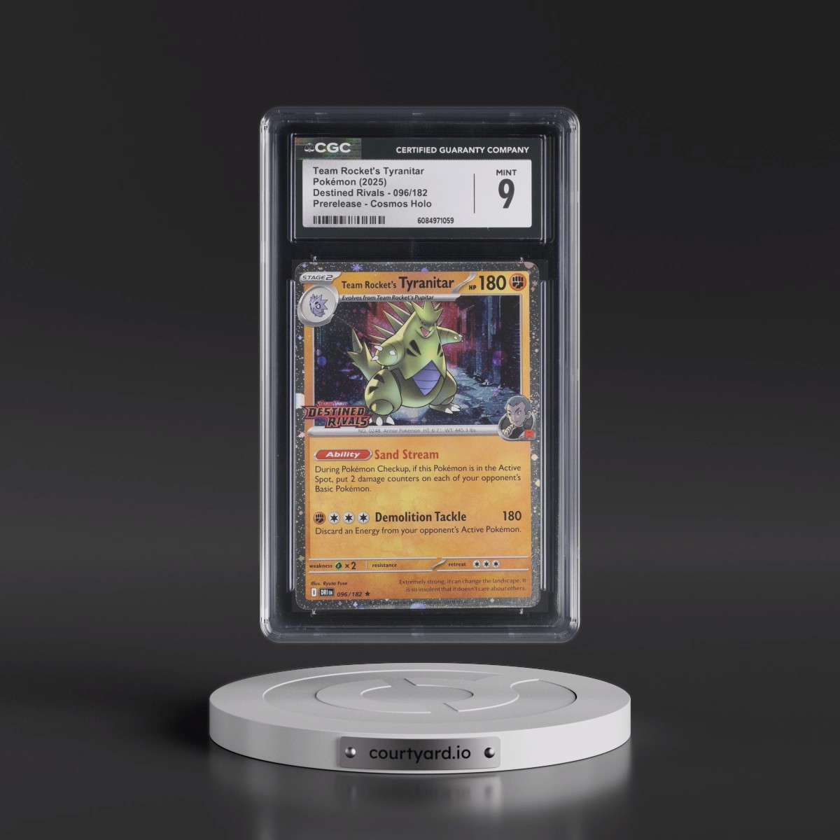 2025 Destined Rivals - DRI EN #096/182 Team Rocket's Tyranitar - Prerelease (Cosmos Holo) (CGC 9 MINT)