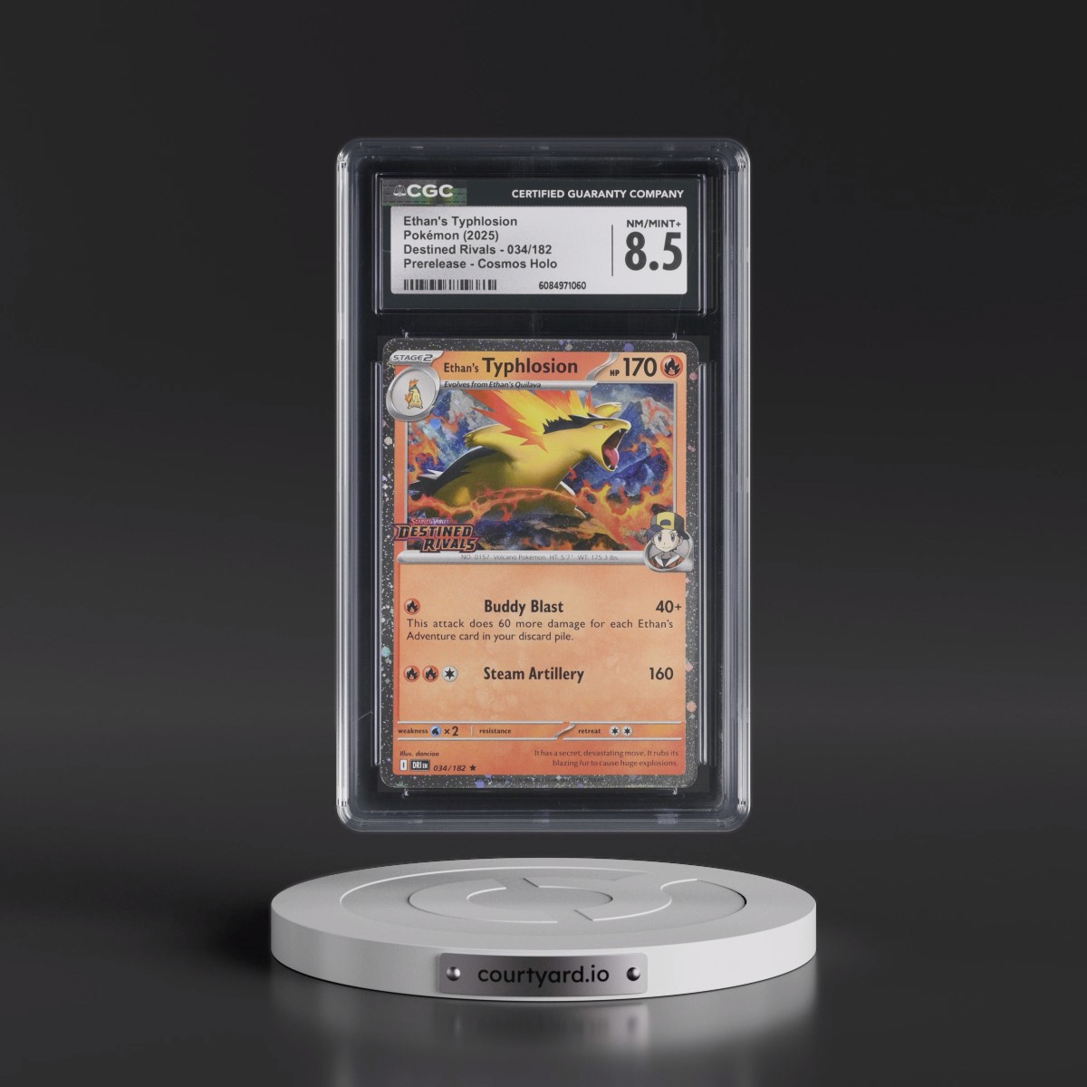 2025 Destined Rivals - DRI EN #034/182 Ethan's Typhlosion - Prerelease (Cosmos Holo) (CGC 8.5 NM-MT+)