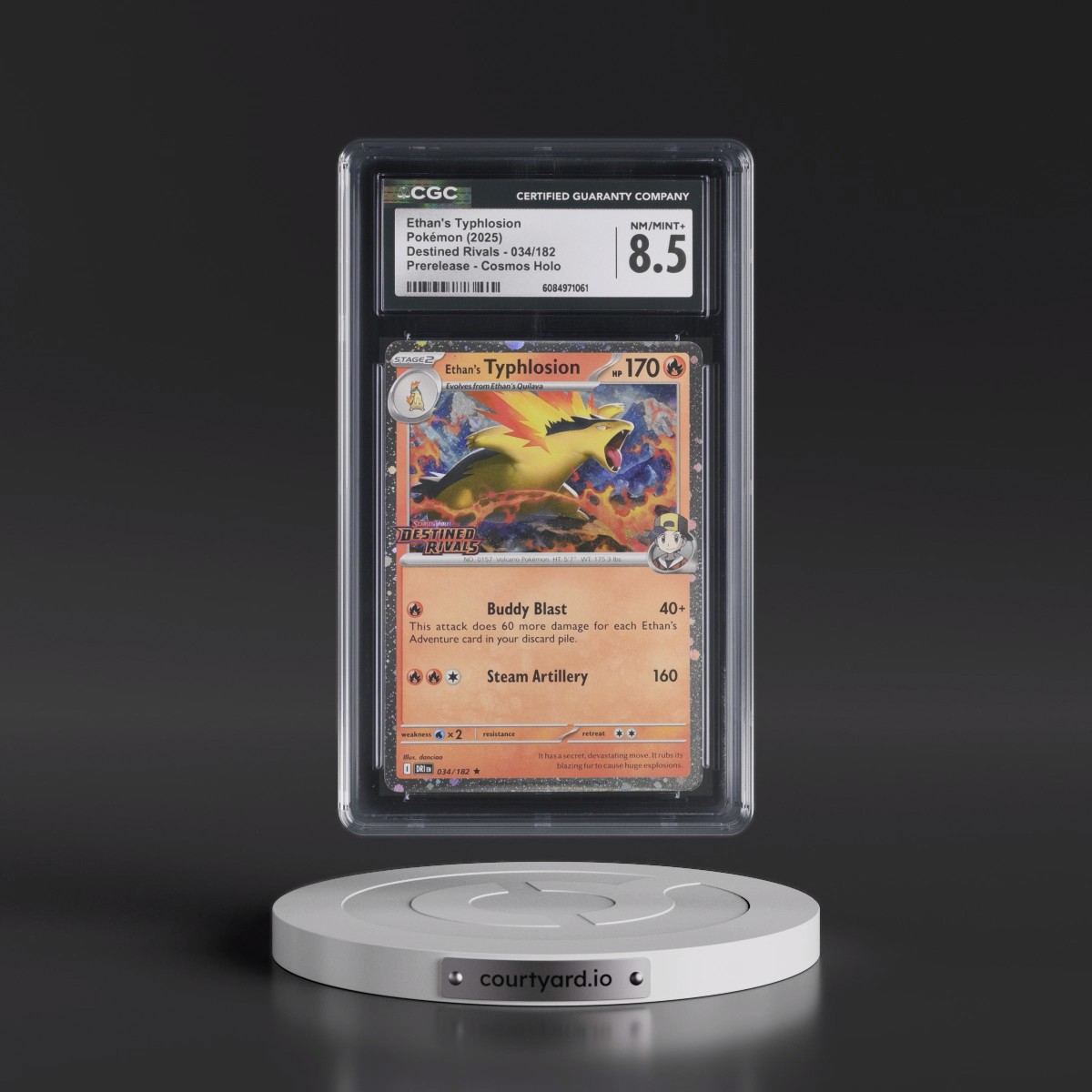 2025 Destined Rivals - DRI EN #034/182 Ethan's Typhlosion - Prerelease (Cosmos Holo) (CGC 8.5 NM-MT+)