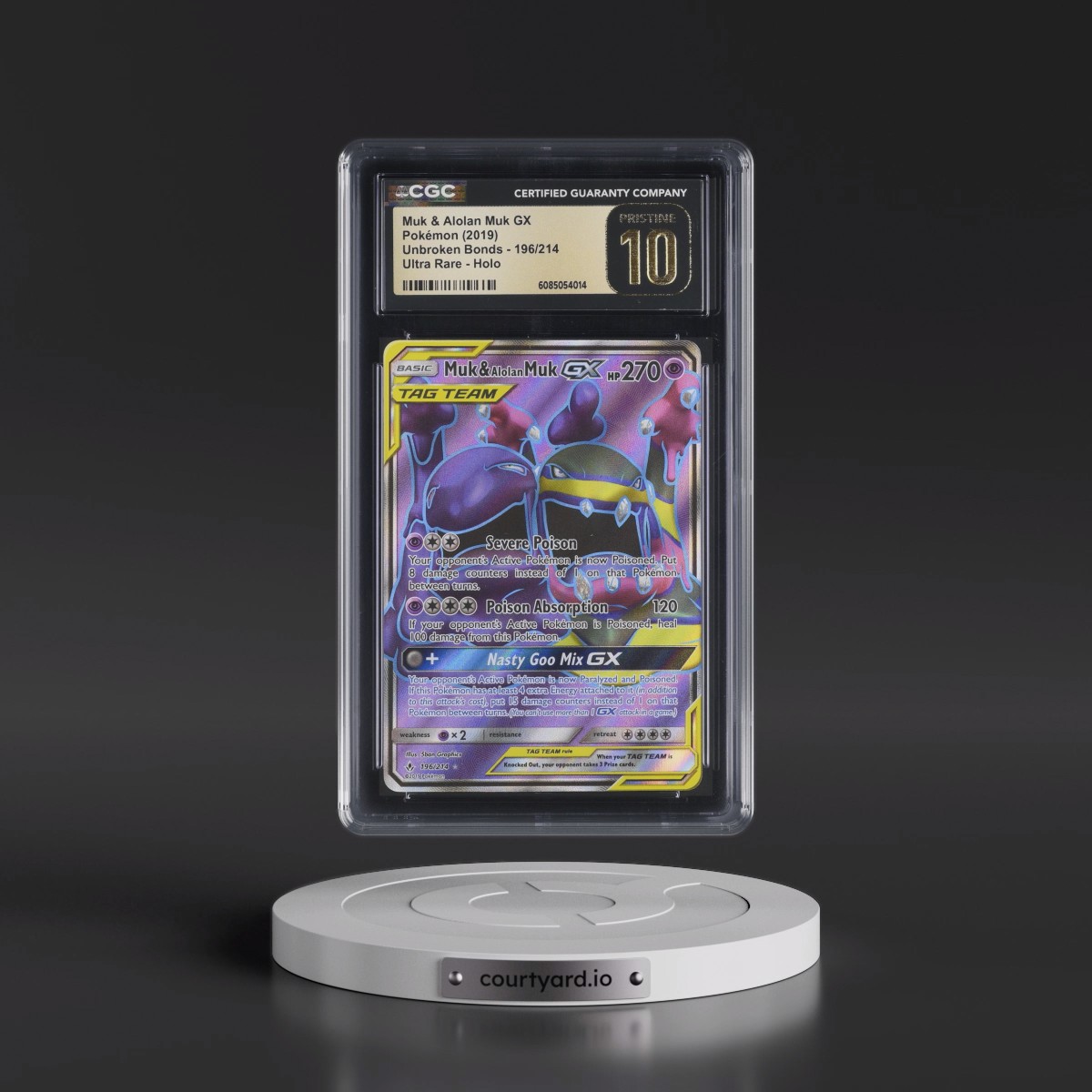 2019 Unbroken Bonds #196/214 Muk &amp; Alolan Muk GX - Ultra Rare Holo (CGC 10 PRISTINE)