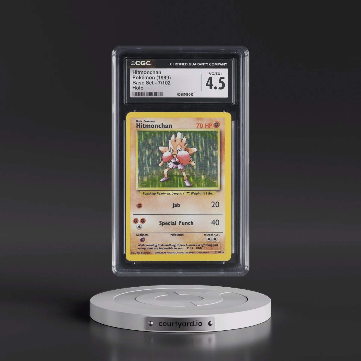 1999 Base Set #7/102 Hitmonchan - Holo (CGC 4.5 VG-EX+)