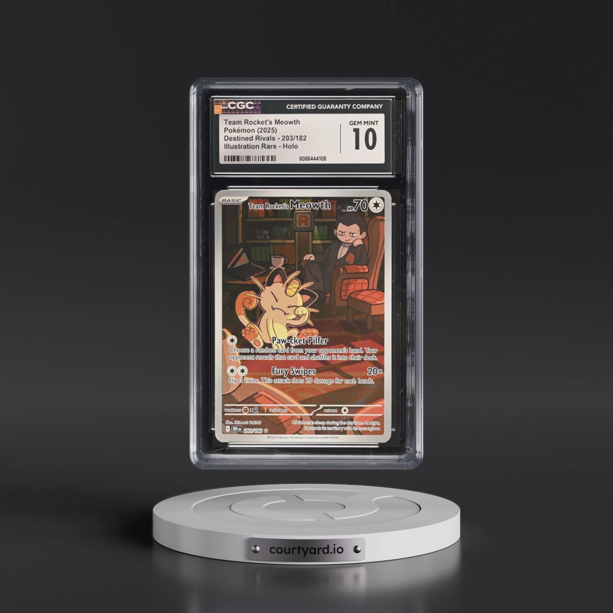 2025 Destined Rivals - DRI EN #203/182 Team Rocket's Meowth - Illustration Rare Holo (CGC 10 GEM MINT)