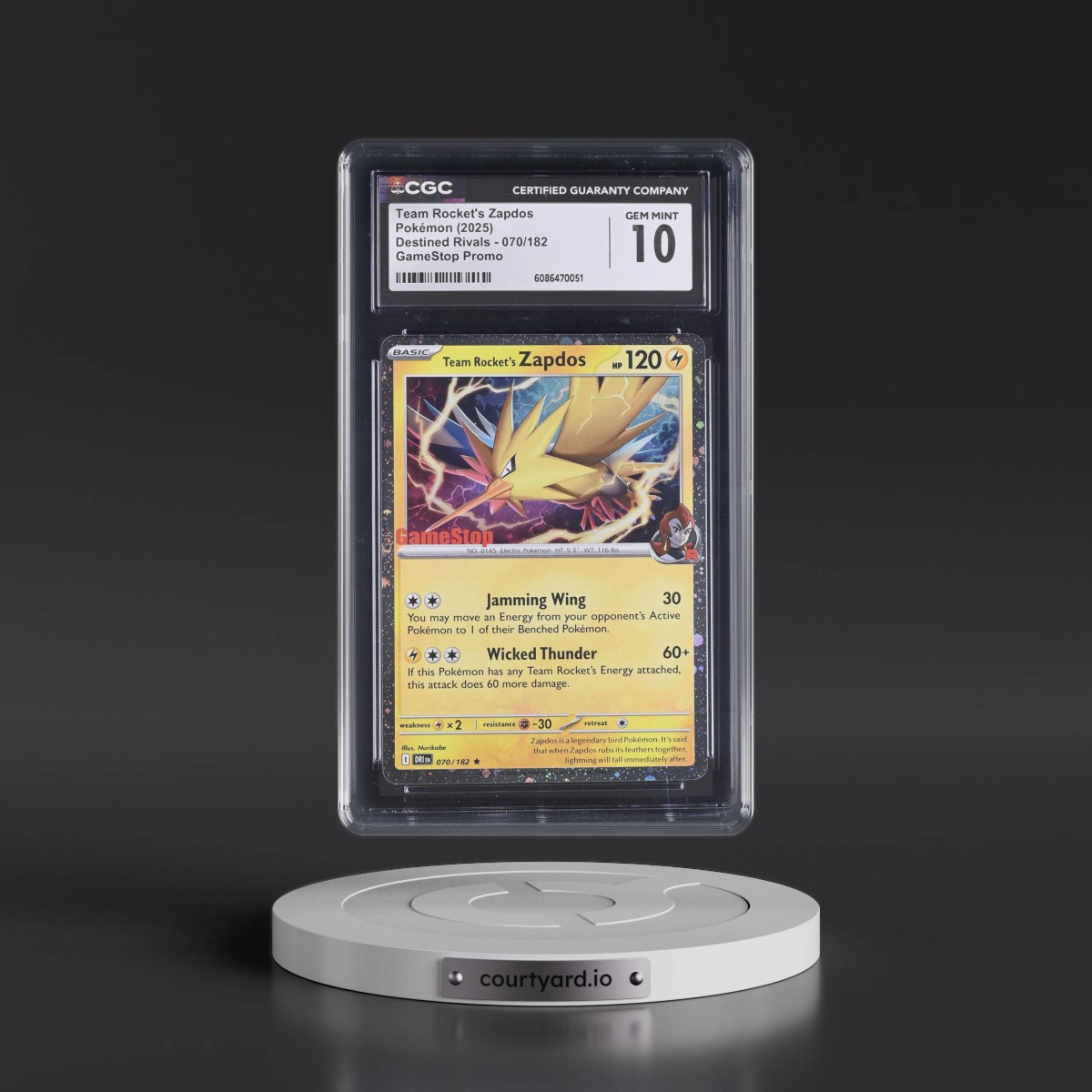 2025 Pokémon Dri EN-Destined Rivals #070 Team Rocket's Zapdos - Gamestop Exclusive (CGC 10 GEM MINT)