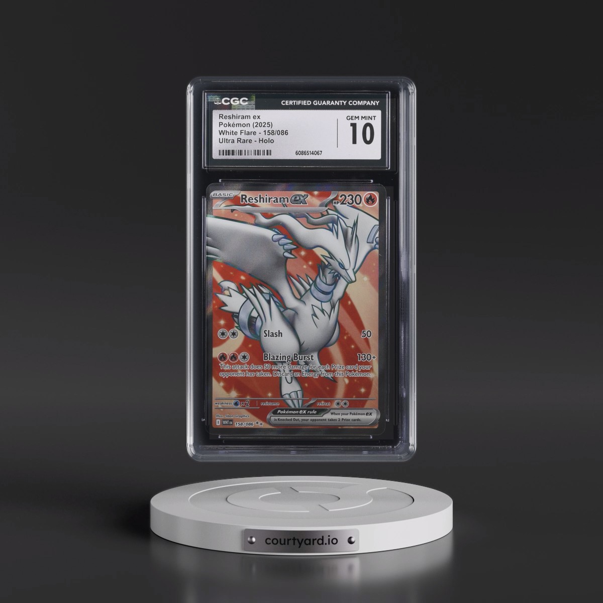 2025 White Flare - WHT EN #158/086 Reshiram ex - Ultra Rare Holo (CGC 10 GEM MINT)