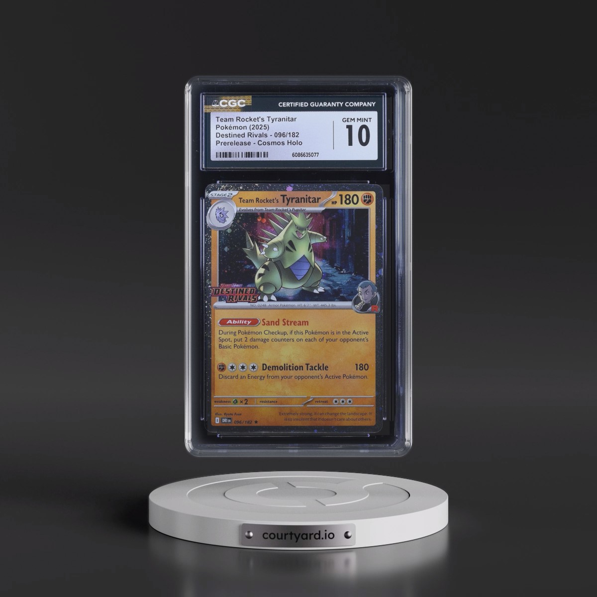 2025 Destined Rivals - DRI EN #096/182 Team Rocket's Tyranitar - Prerelease Cosmos Holo (CGC 10 GEM MINT)