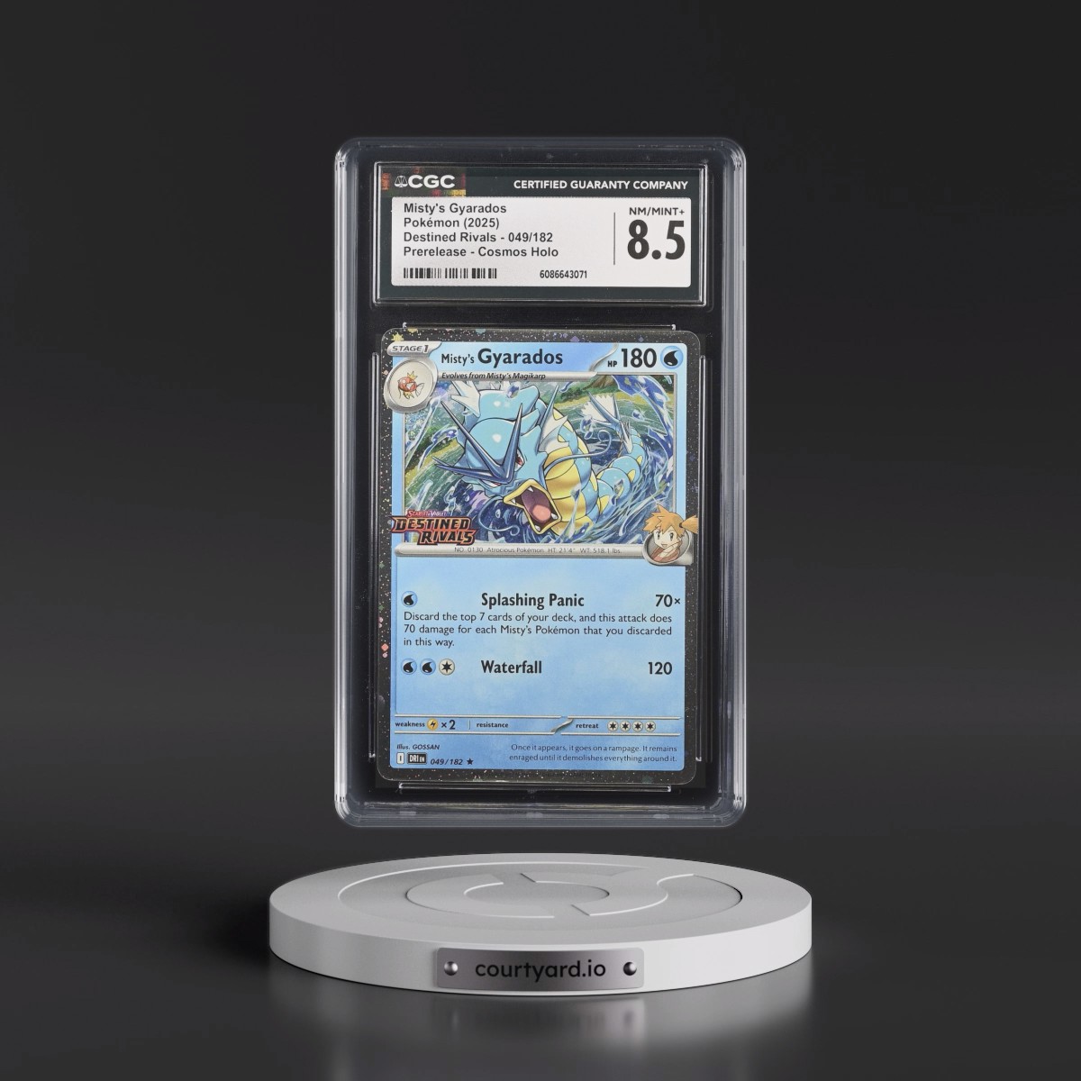 2025 Destined Rivals - DRI EN #049/182 Misty's Gyarados - Prerelease (Cosmos Holo) (CGC 8.5 NM-MT+)