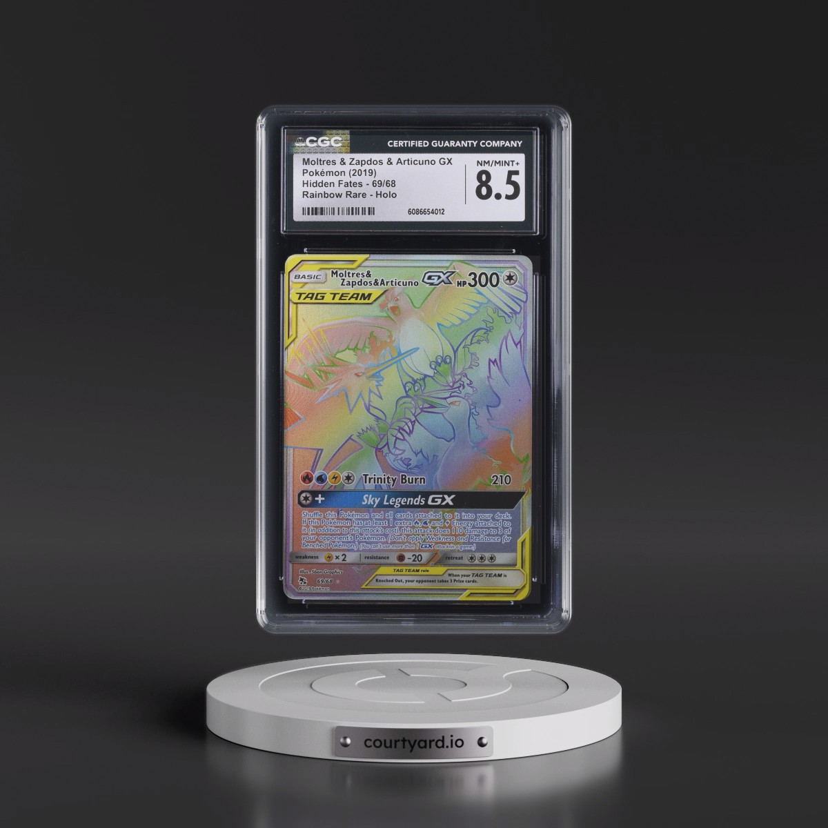 2019 Hidden Fates #69/68 Moltres &amp; Zapdos &amp; Articuno GX - Rainbow Rare Holo (CGC 8.5 NM-MT+)