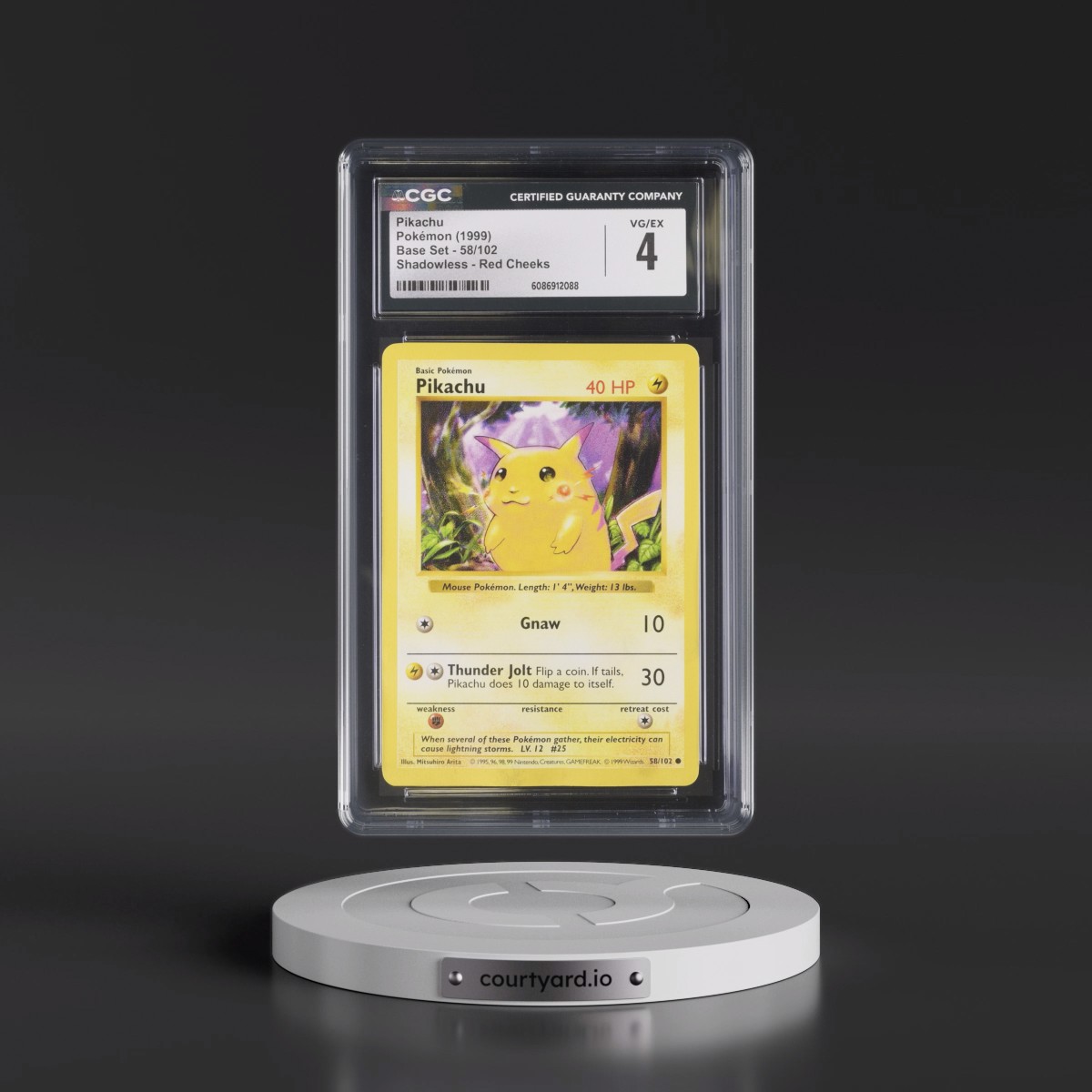 1999 Base Set #58/102 Pikachu - Shadowless Shadowless Red Cheeks (CGC 4 VG-EX)