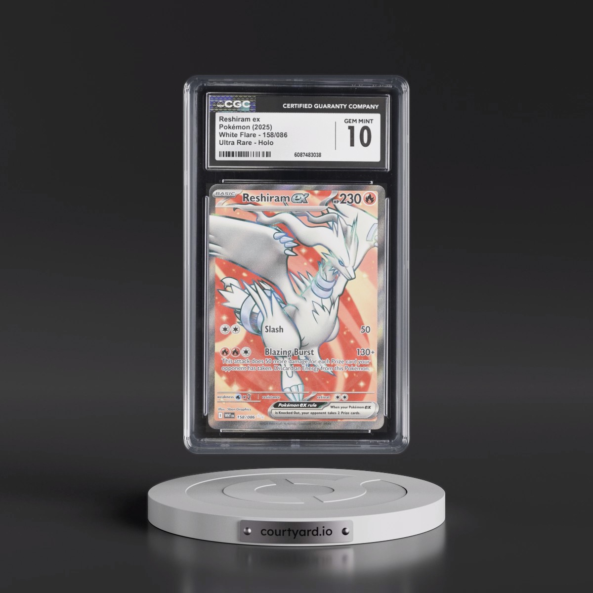 2025 White Flare - WHT EN #158/086 Reshiram ex - Ultra Rare Holo (CGC 10 GEM MINT)