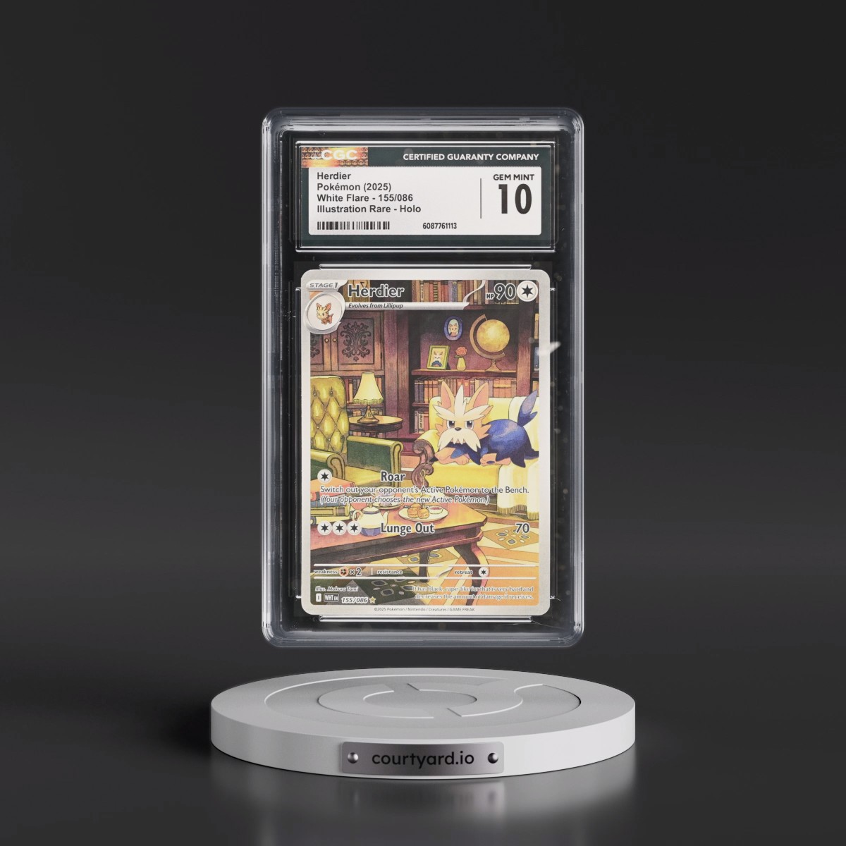 2025 White Flare - WHT EN #155/086 Herdier - Illustration Rare Holo (CGC 10 GEM MINT)