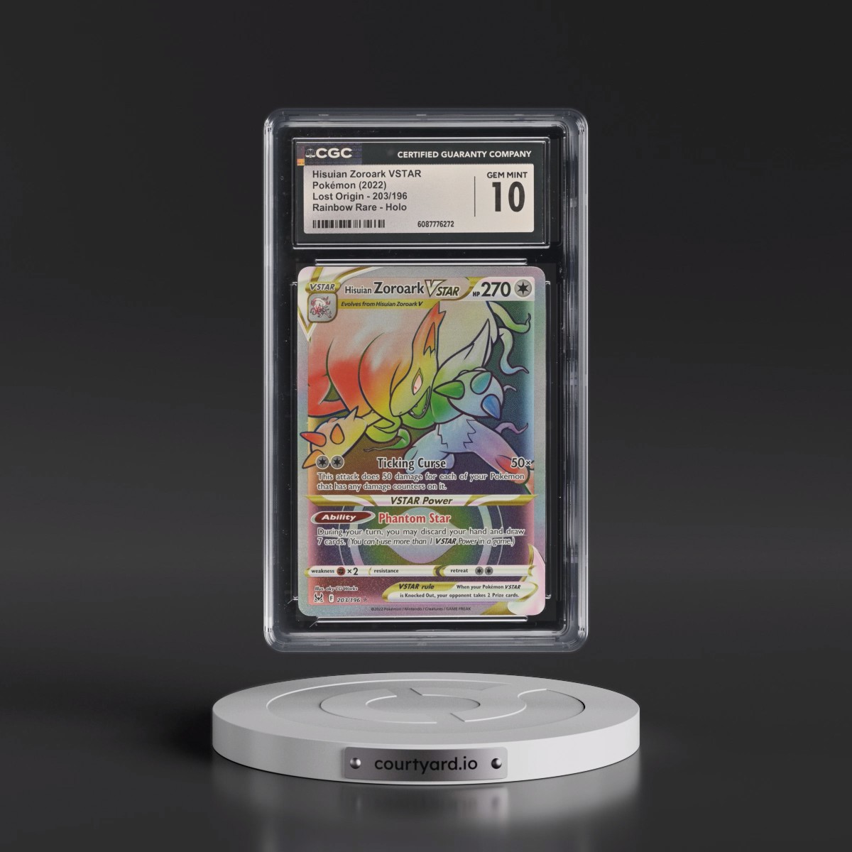 2022 Lost Origin #203/196 Hisuian Zoroark VSTAR - Rainbow Holo (CGC 10 GEM MINT)