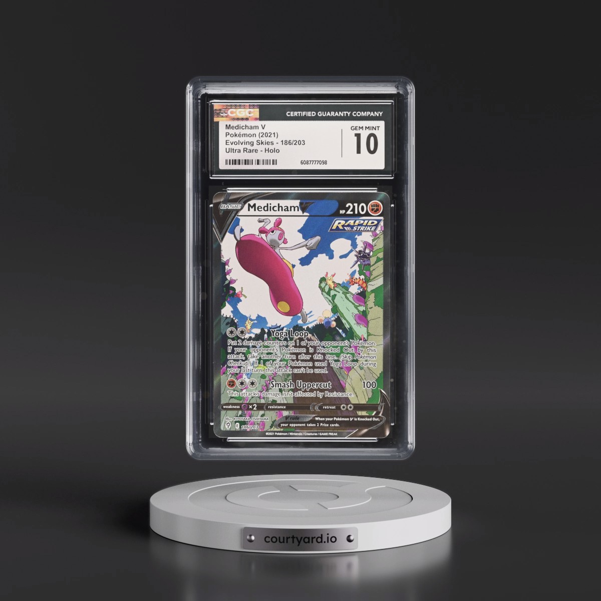 2021 Evolving Skies #186/203 Medicham V - Ultra Rare Holo (CGC 10 GEM MINT)