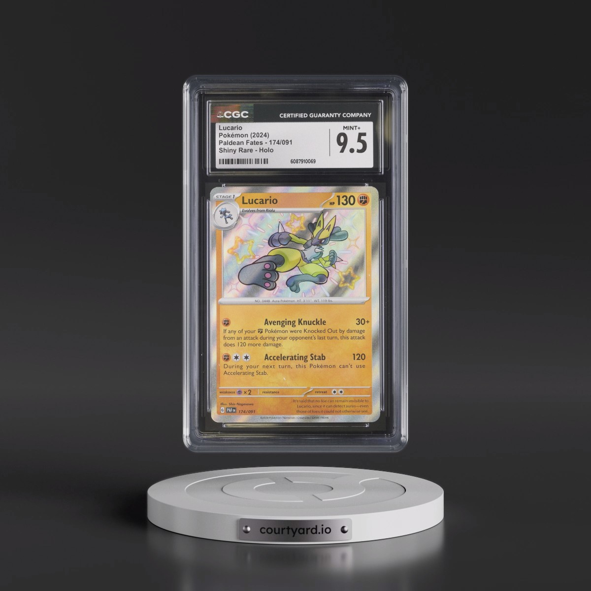 2024 Paldean Fates - PAF EN #174/091 Lucario - Shiny Rare Holo (CGC 9.5 MINT+)