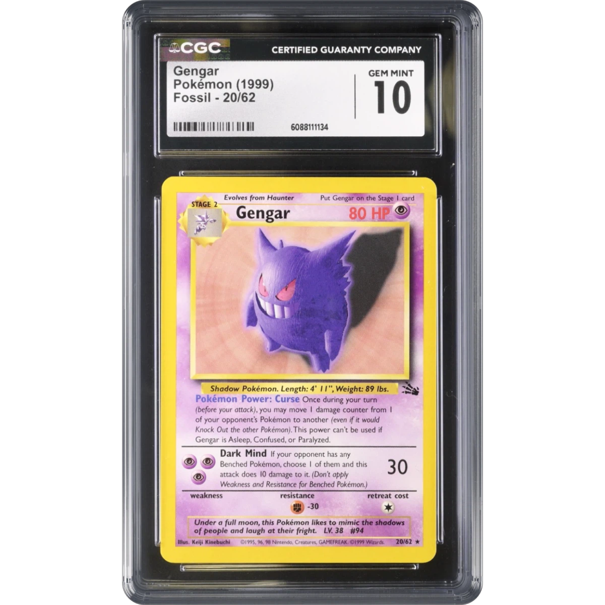1999 Fossil #20/62 Gengar (CGC 10 GEM MINT)