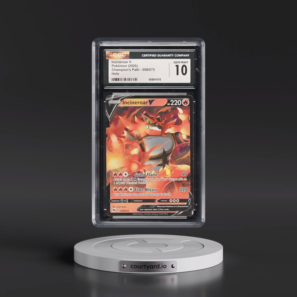 2020 Champion's Path #008/073 Incineroar V - Holo (CGC 10 GEM MINT)