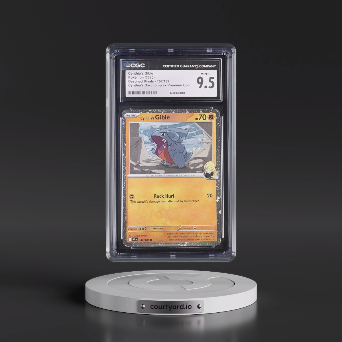 2025 Destined Rivals - DRI EN #102/182 Cynthia's Gible - Cynthia's Garchomp ex Premium Collection (Cosmos Holo) (CGC 9.5 MINT+)