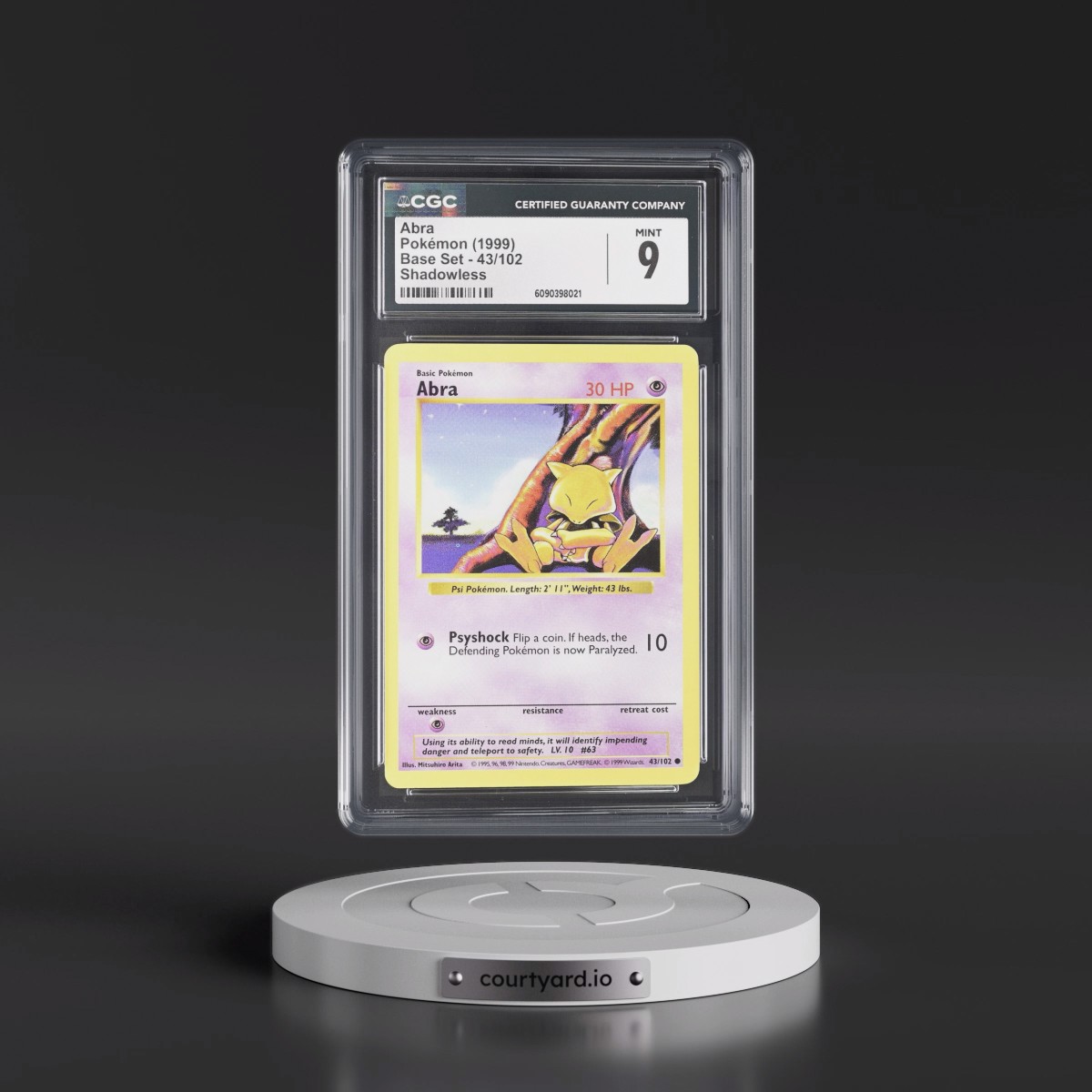 1999 Base Set #43/102 Abra - Shadowless Shadowless (CGC 9 MINT)