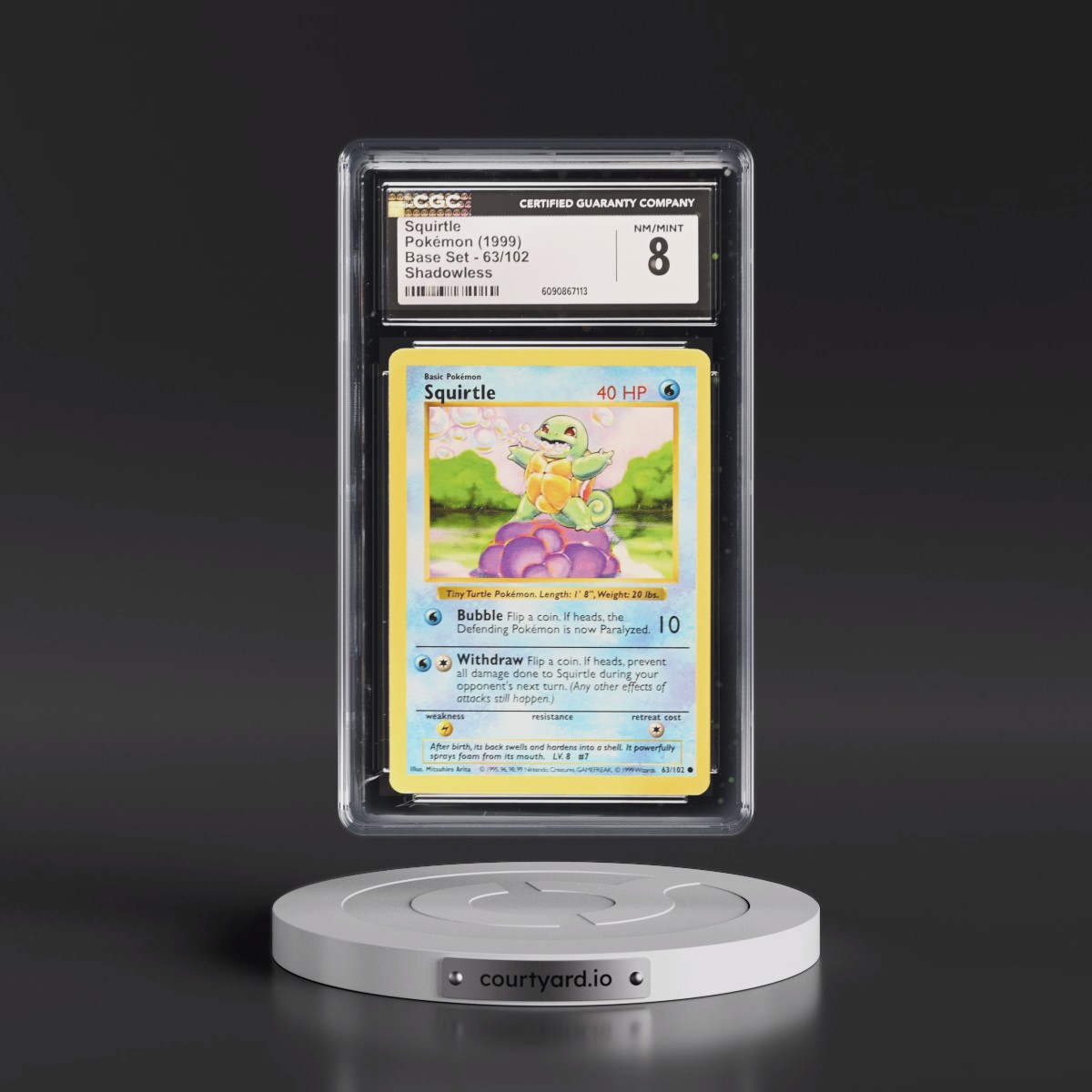 1999 Base Set #63/102 Squirtle - Shadowless Shadowless (CGC 8 NM-MT)