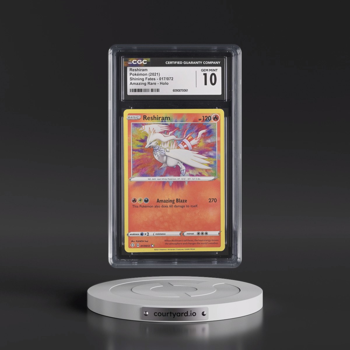 2021 Shining Fates #017/072 Reshiram - Amazing Rare Holo (CGC 10 GEM MINT)