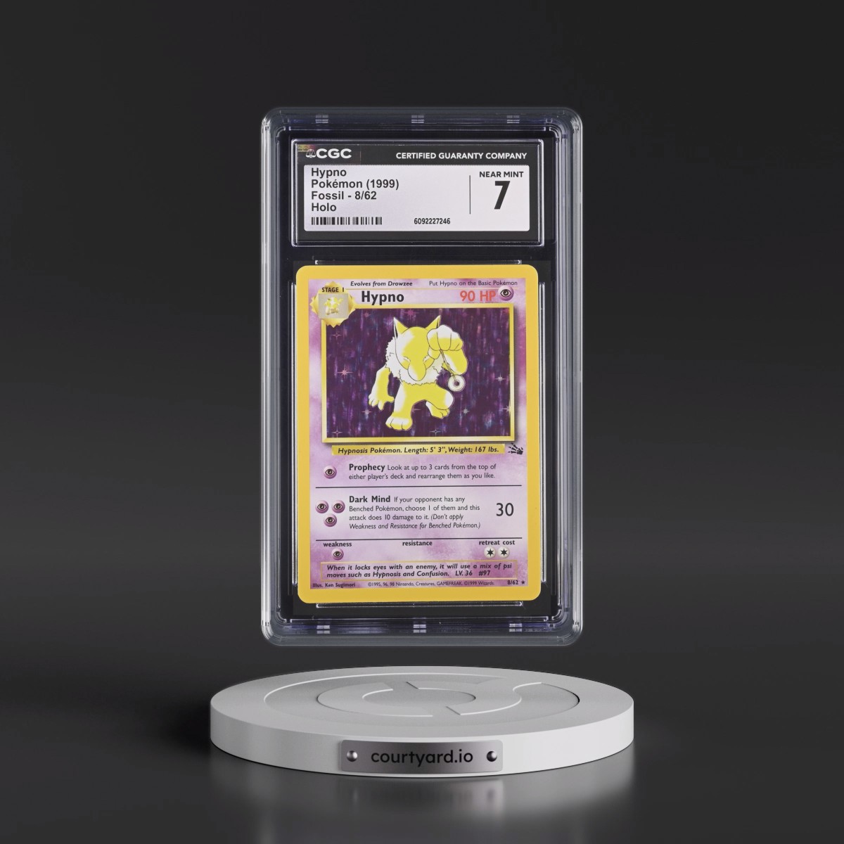 1999 Fossil #8/62 Hypno - Galaxy Star Holo (CGC 7 NM)