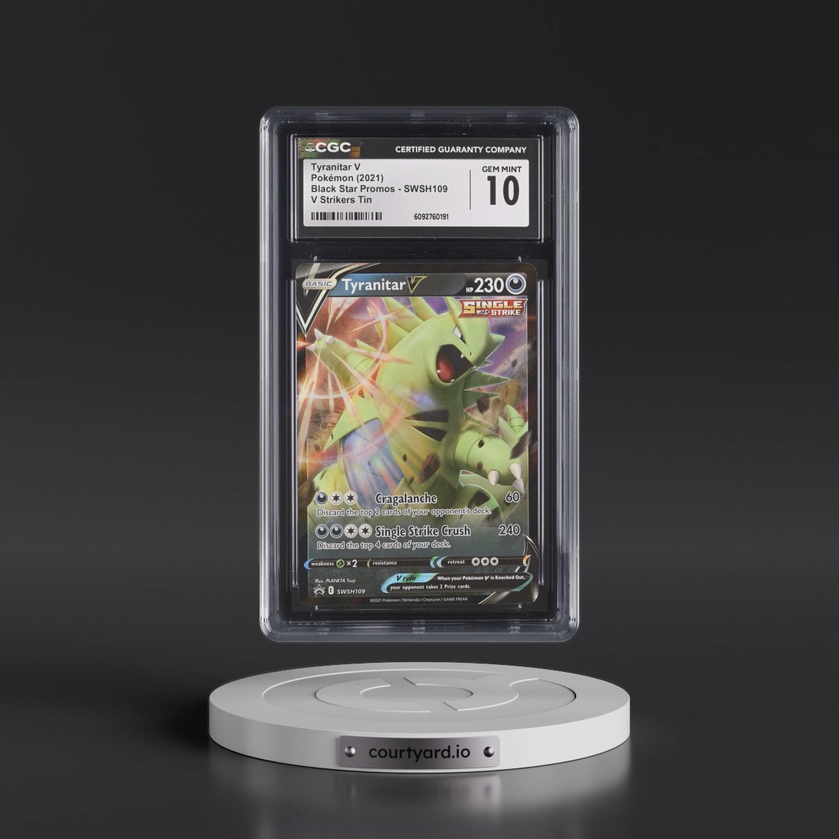 2017 Black Star Promos - Sword & Shield #SWSH109 Tyranitar V - Holo V Strikers Tin (CGC 10 GEM MINT)
