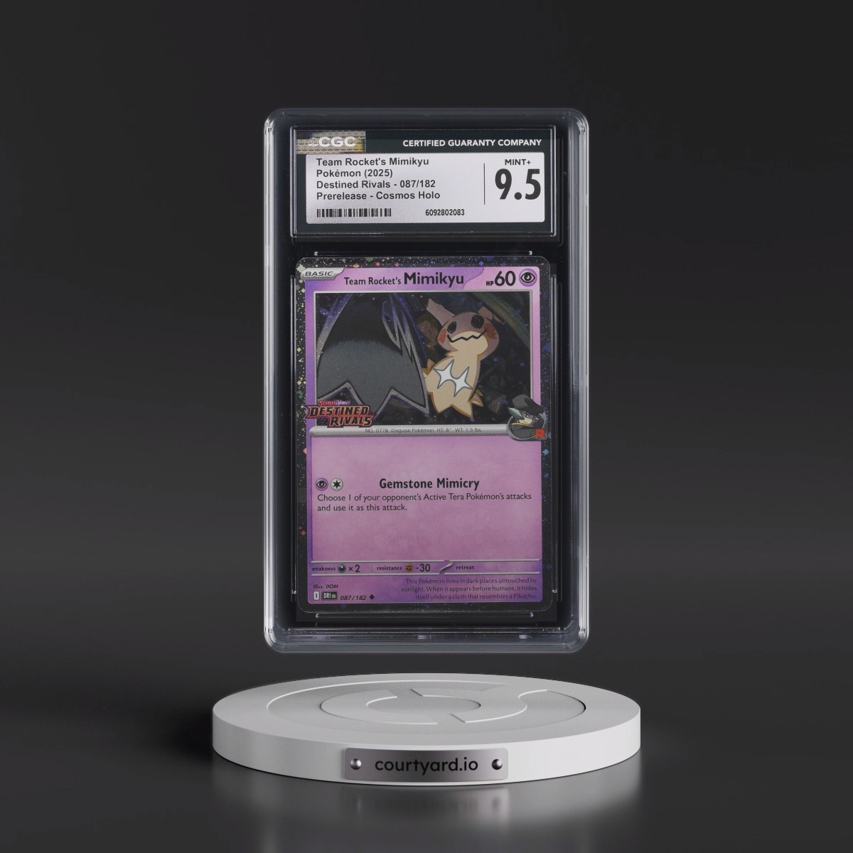 2025 Destined Rivals - DRI EN #087/182 Team Rocket's Mimikyu - Prerelease (Cosmos Holo) (CGC 9.5 MINT+)