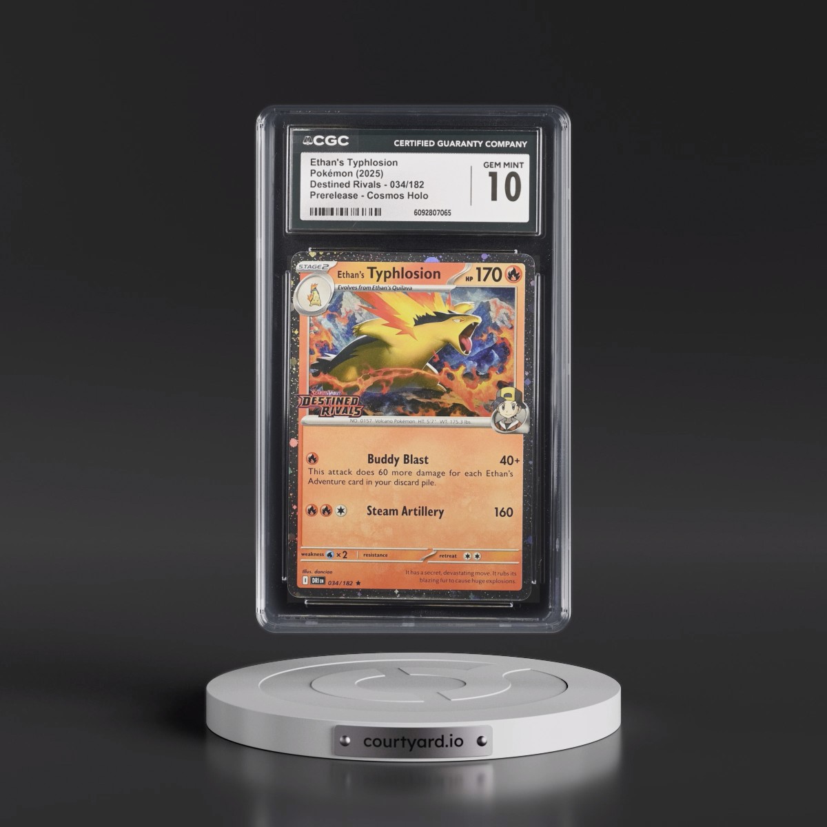 2025 Destined Rivals - DRI EN Ethan's Typhlosion - Prerelease (Cosmos Holo) #034/182 CGC 10