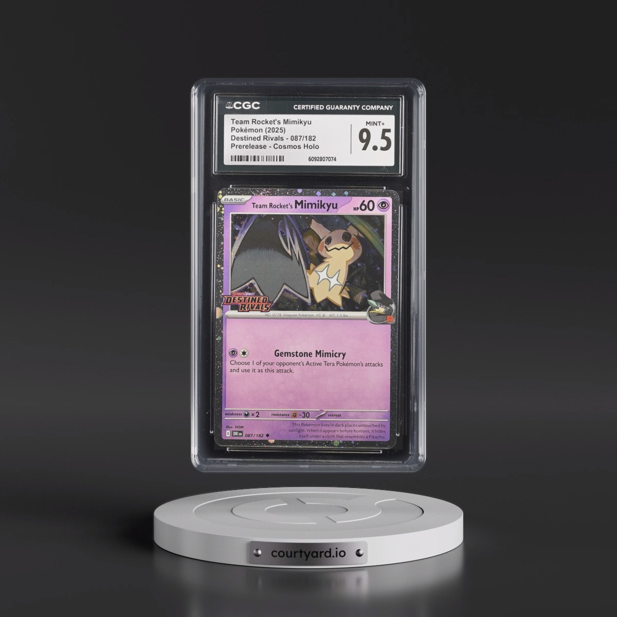 2025 Destined Rivals - DRI EN #087/182 Team Rocket's Mimikyu - Prerelease (Cosmos Holo) (CGC 9.5 MINT+)