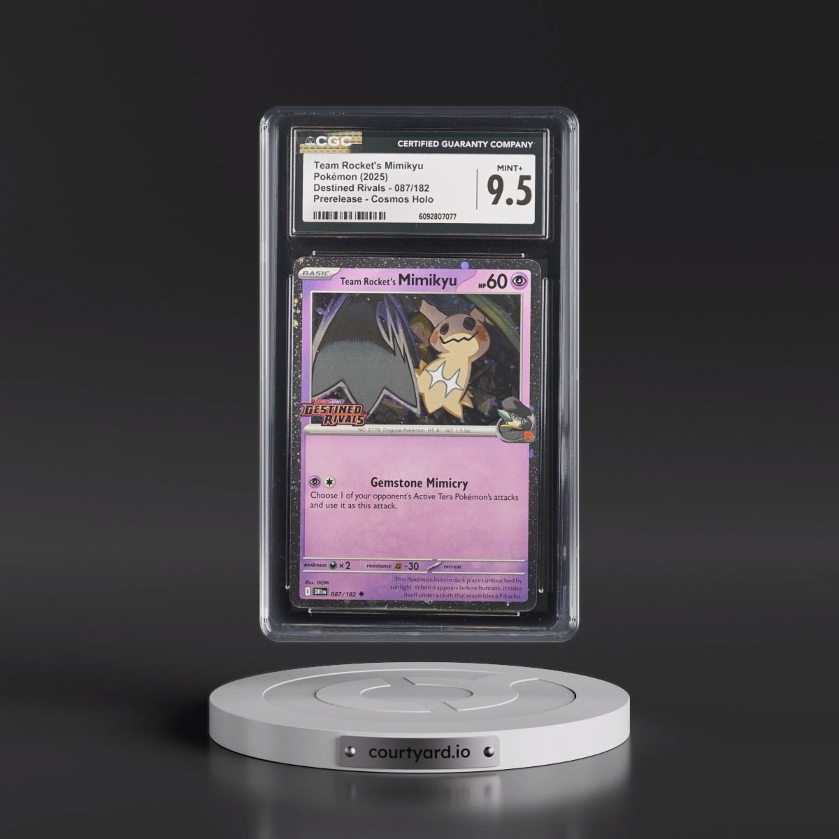 2025 Destined Rivals - DRI EN #087/182 Team Rocket's Mimikyu - Prerelease (Cosmos Holo) (CGC 9.5 MINT+)