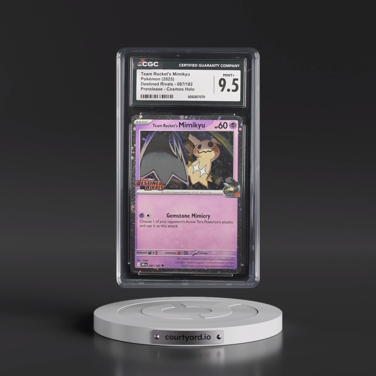 2025 Destined Rivals - DRI EN #087/182 Team Rocket's Mimikyu - Prerelease (Cosmos Holo) (CGC 9.5 MINT+)