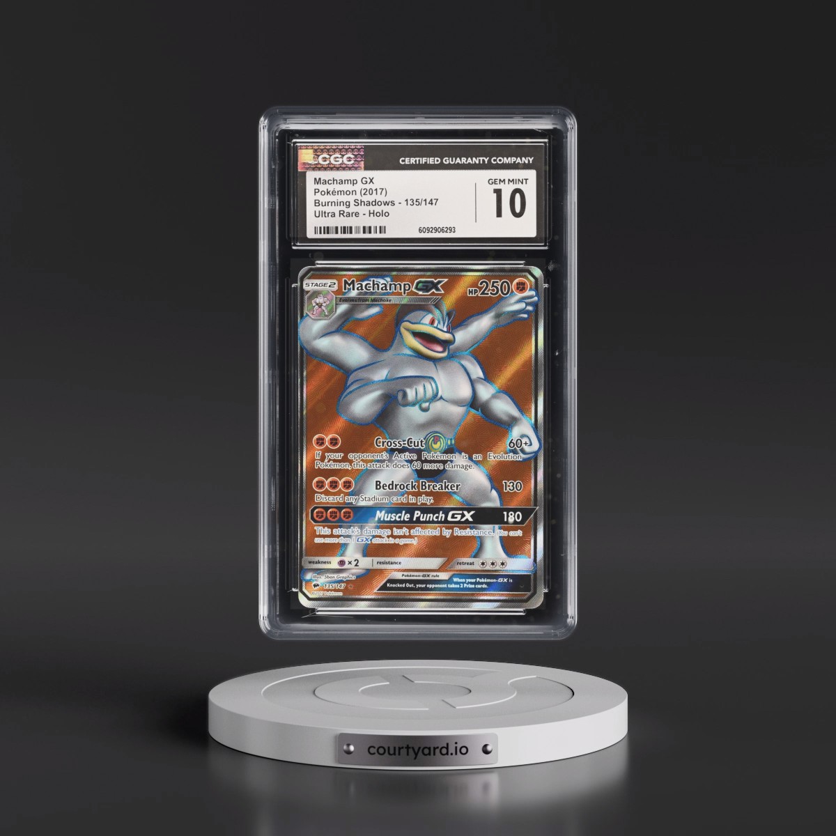 2017 Burning Shadows #135/147 Machamp GX - Ultra Rare Holo (CGC 10 GEM MINT)