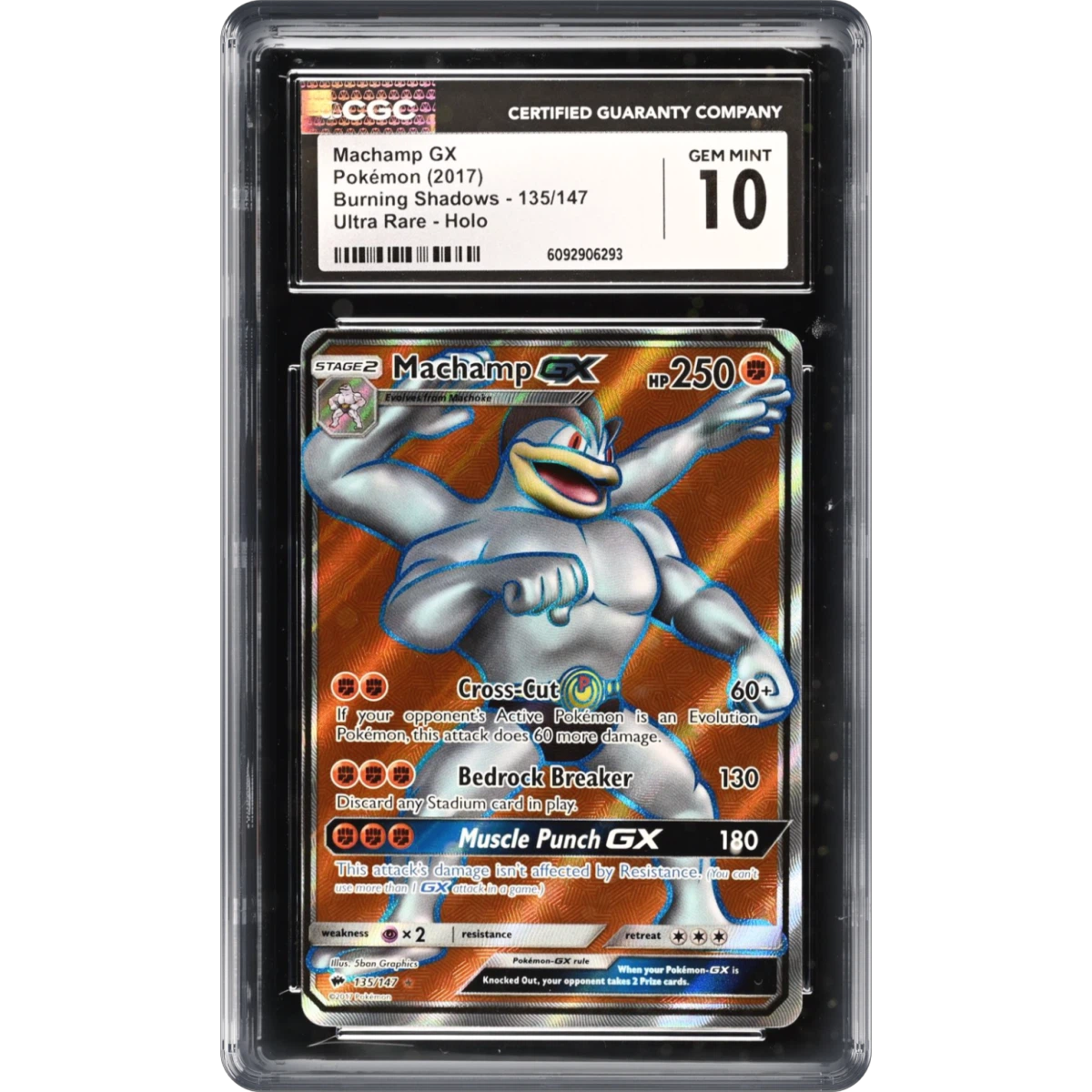 2017 Burning Shadows #135/147 Machamp GX - Ultra Rare Holo (CGC 10 GEM MINT)
