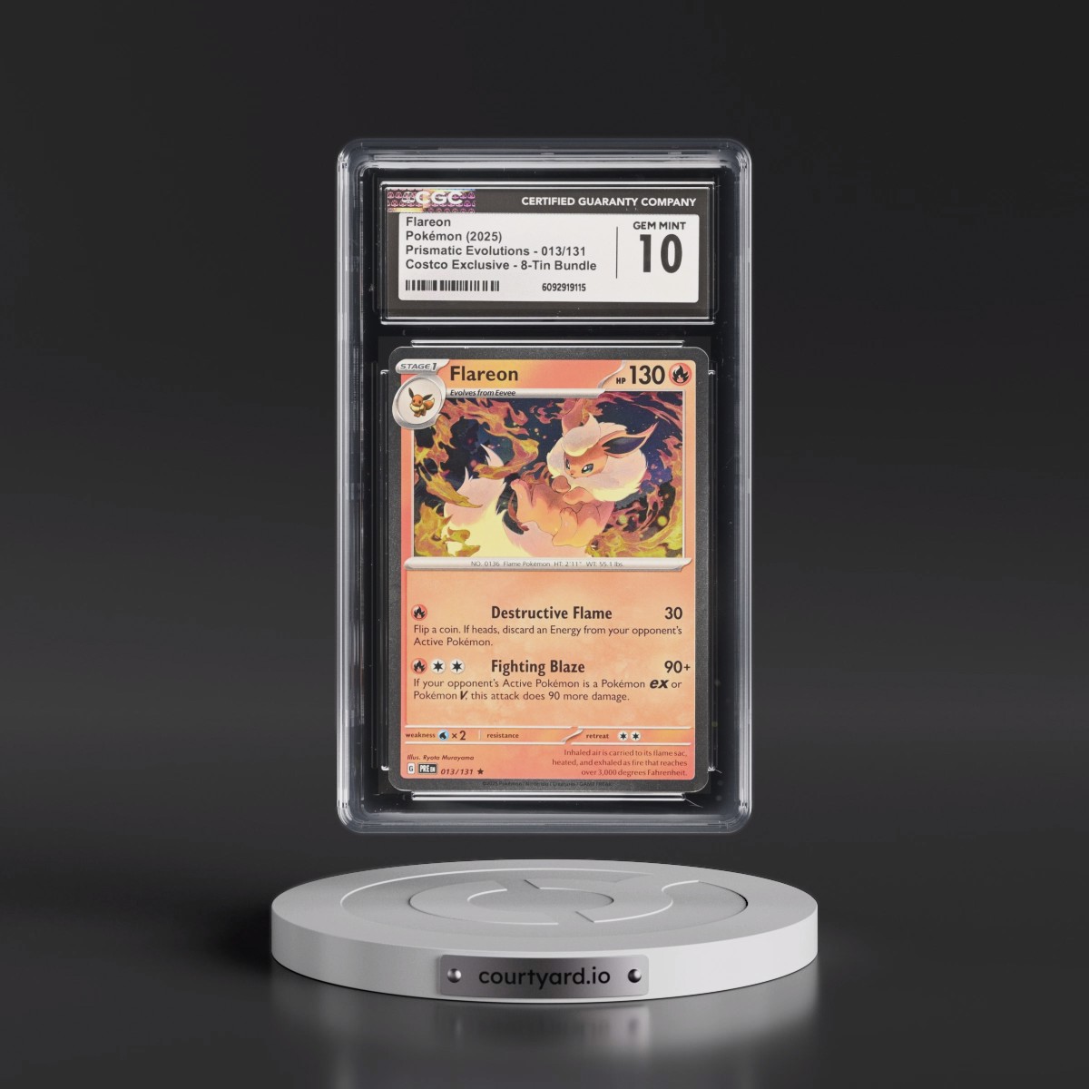 2024 Prismatic Evolutions - PRE EN #013/131 Flareon - (Cosmos Holo) Costco Exclusive 8-Tin Bundle (CGC 10 GEM MINT)