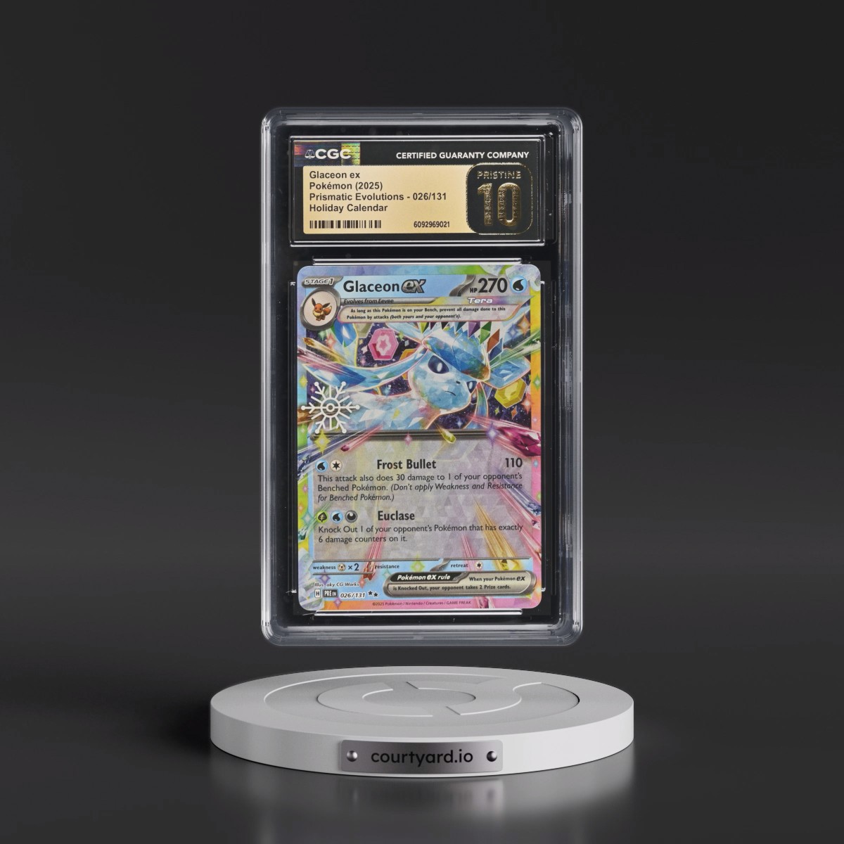 2024 Prismatic Evolutions - PRE EN #026/131 Glaceon ex - Holiday Calendar (Snowflake Stamp) (Holo) (CGC 10 PRISTINE)