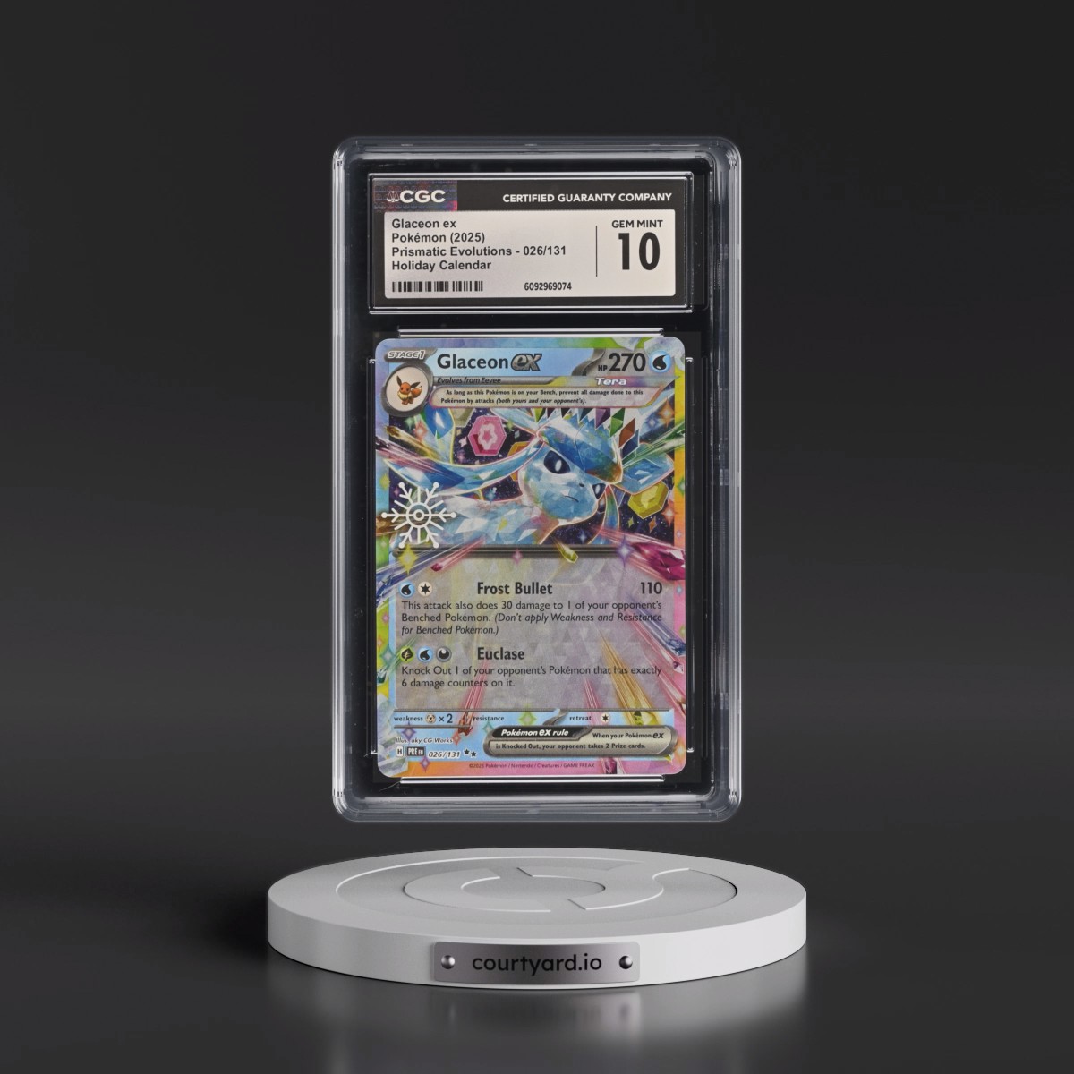 2024 Prismatic Evolutions - PRE EN #026/131 Glaceon ex - Holiday Calendar (Snowflake Stamp) (Holo) (CGC 10 GEM MINT)