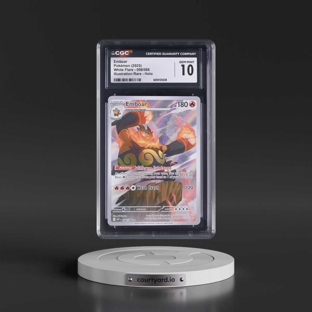 2025 White Flare - WHT EN #098/086 Emboar - Illustration Rare Holo (CGC 10 GEM MINT)