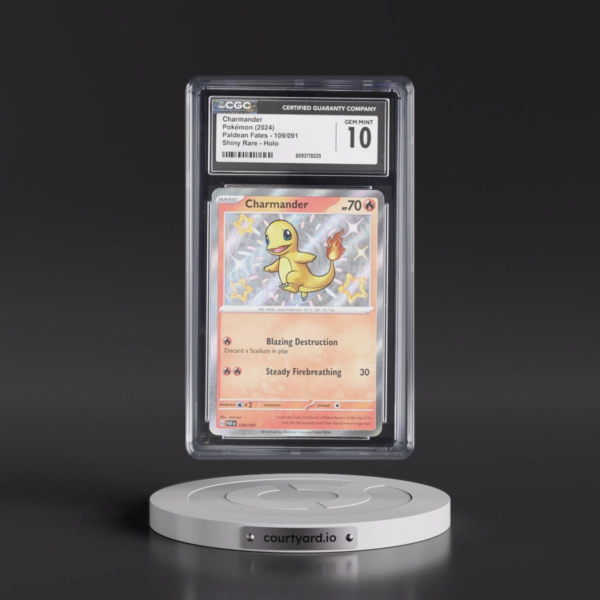 2024 Paldean Fates - PAF EN #109/091 Charmander - Shiny Rare Holo (CGC 10 GEM MINT)