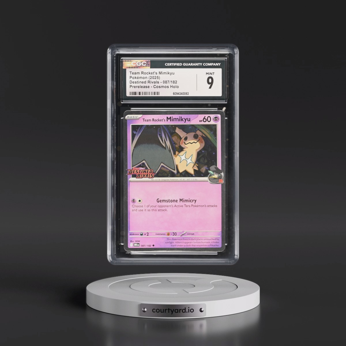 2025 Pokémon Dri EN-Destined Rivals #087 Team Rocket's Mimikyu - Prerelease (CGC 9 MINT)