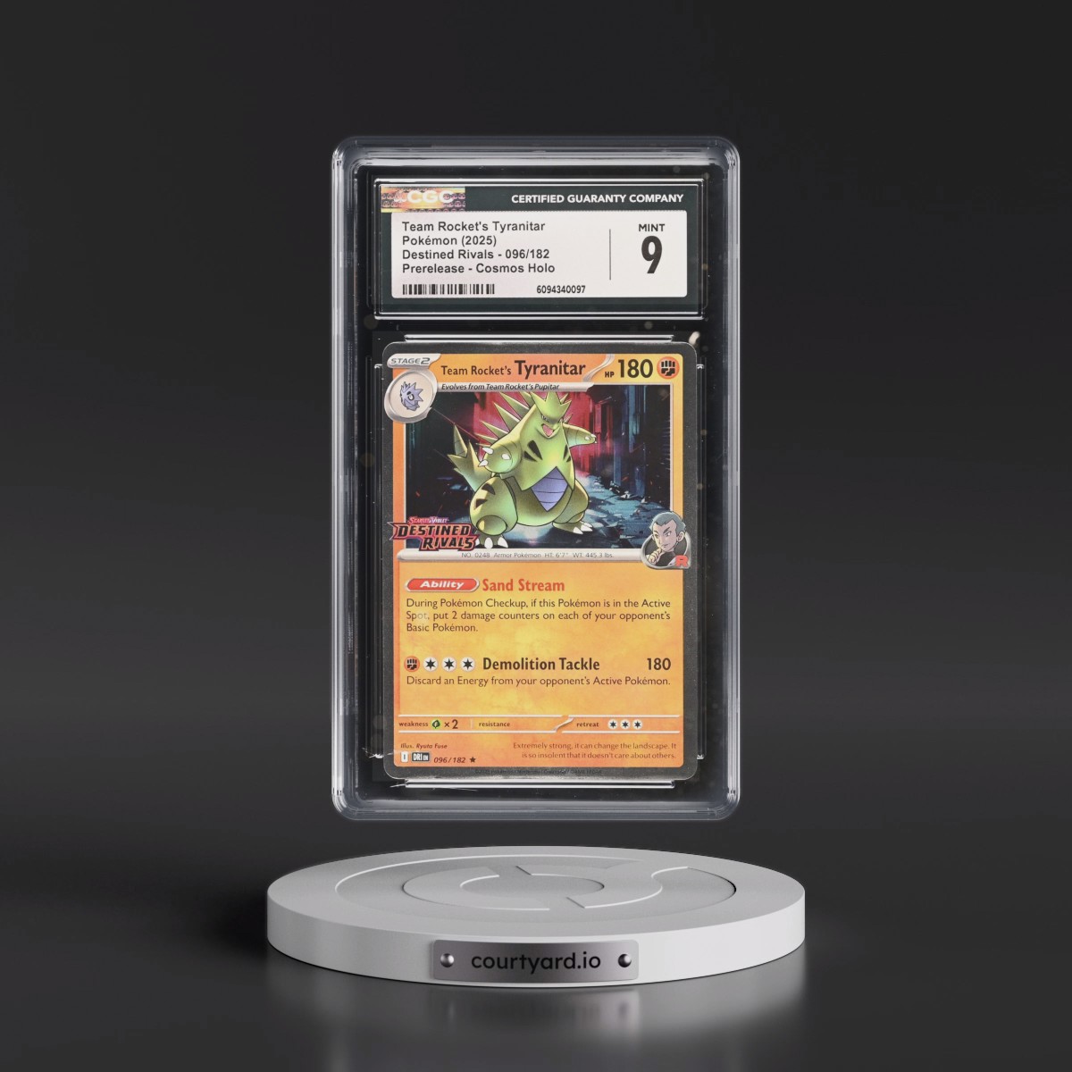 2025 Destined Rivals - DRI EN #096/182 Team Rocket's Tyranitar - Prerelease (Cosmos Holo) (CGC 9 MINT)