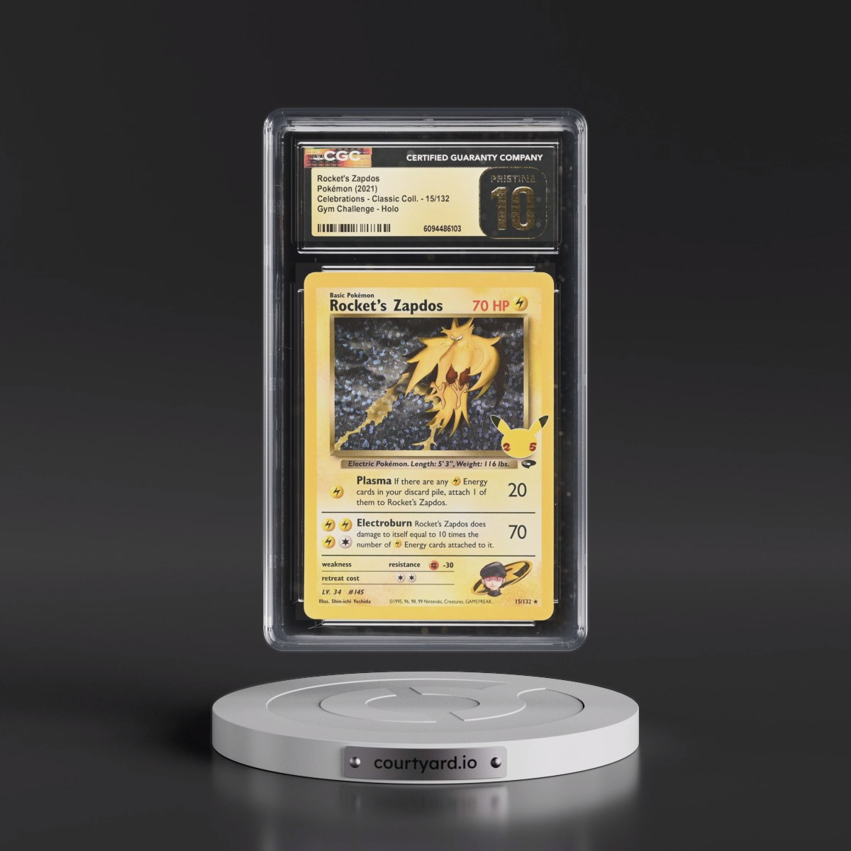 2021 Celebrations - Classic Collection #15/132 Rocket's Zapdos - Gym Challenge Holo (CGC 10 PRISTINE)