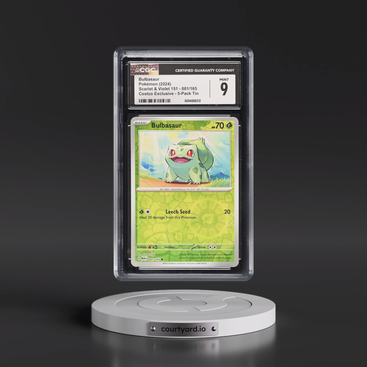 2023 Scarlet & Violet 151 - MEW EN Bulbasaur - (Rev. Cos. Holo)Costco Exclusive (2023 on Card) 5-Pack Tin #001/165 CGC 9