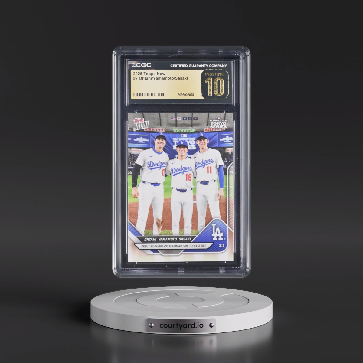 2025 Topps Now #7 Roki Sasaki/Shohei Ohtani/Yoshinobu Yamamoto (CGC 10 PRISTINE)