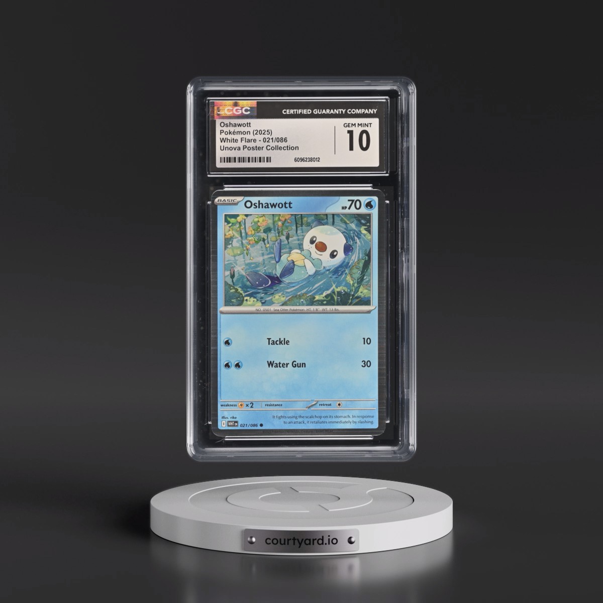 2025 White Flare - WHT EN Oshawott - Unova Poster Collection (Tinsel Holo) #021/086 CGC 10