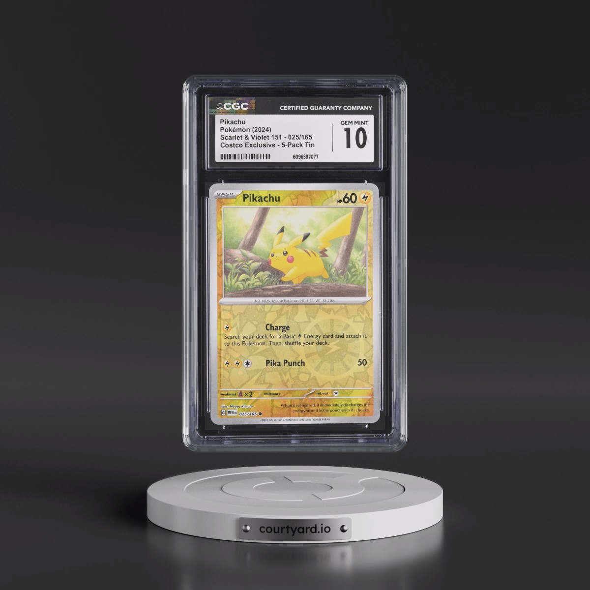 2023 Scarlet & Violet 151 - MEW EN #025/165 Pikachu - (Rev. Cos. Holo)Costco Exclusive (2023 on Card) 5-Pack Tin (CGC 10 GEM MINT)