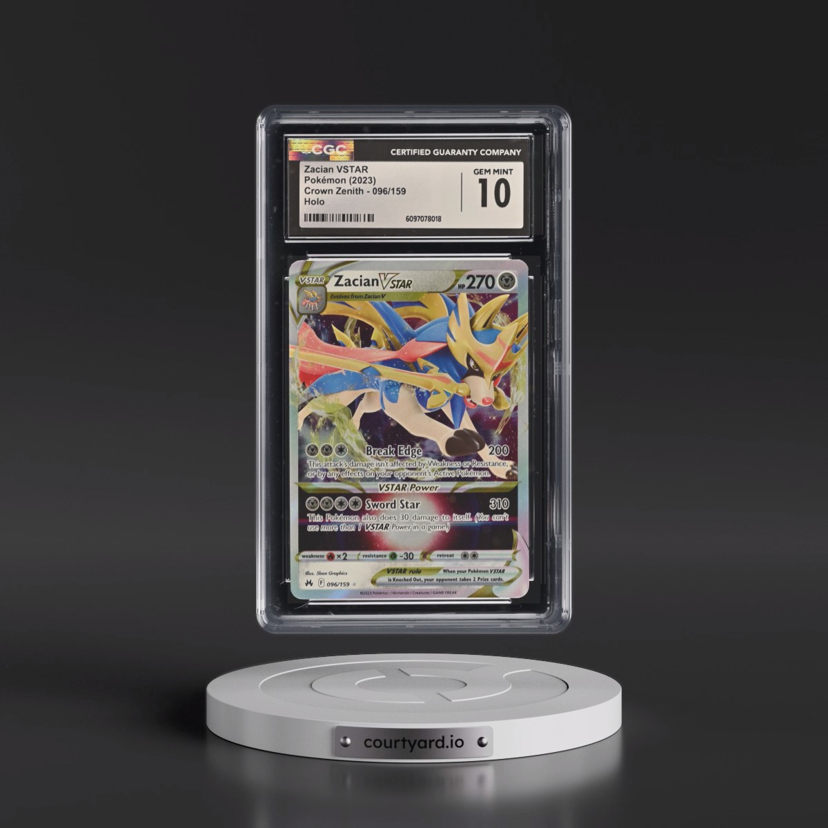 2023 Crown Zenith #096/159 Zacian VSTAR - Holo (CGC 10 GEM MINT)