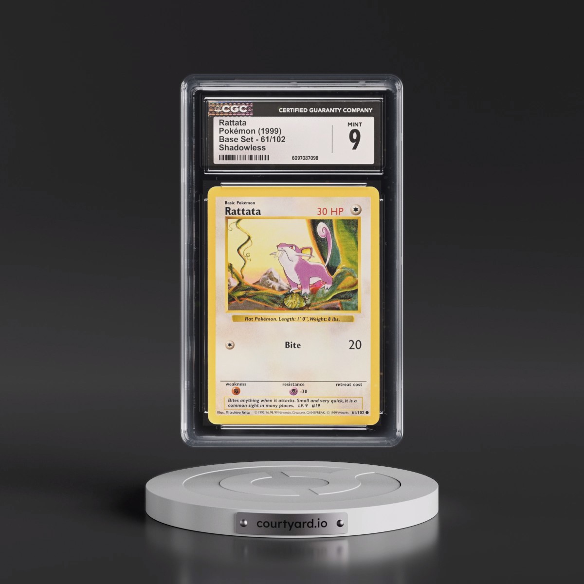 1999 Base Set #61/102 Rattata - Shadowless Shadowless (CGC 9 MINT)