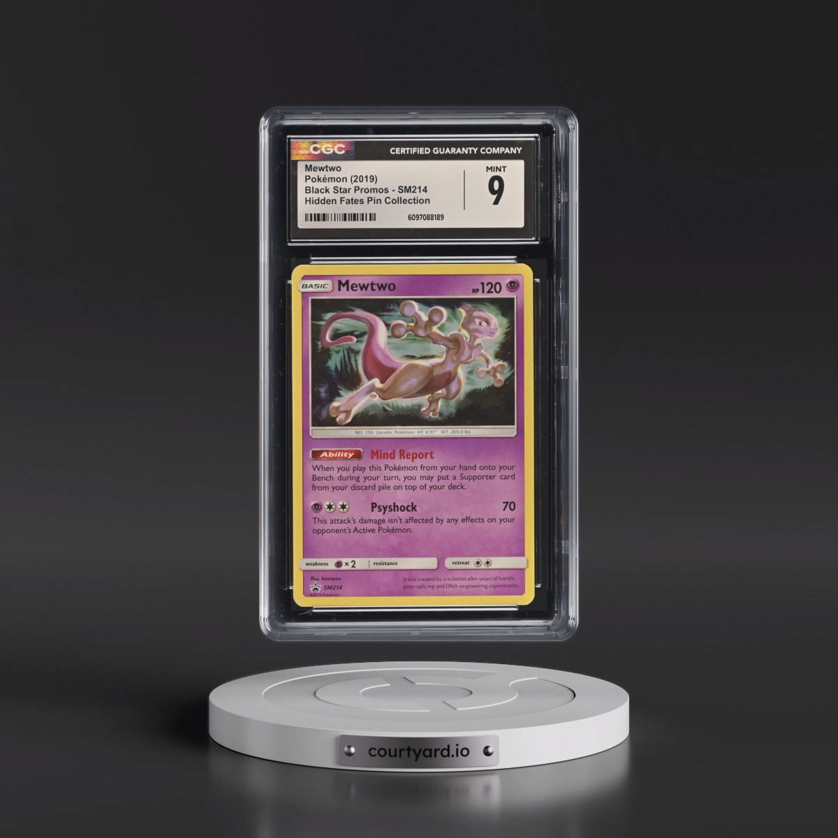 2016 Black Star Promos - Sun & Moon #SM214 Mewtwo - Hidden Fates Pin Collection (Cosmos Holo) (CGC 9 MINT)